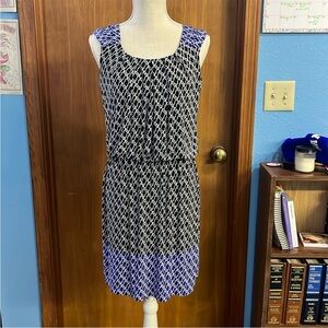 GUC 10 sheath dress blue, black and white pattern midi